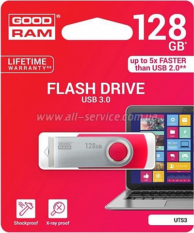 e GOODRAM 128GB USB 3.0 UTS3 Twister Red (UTS3-1280R0R11)