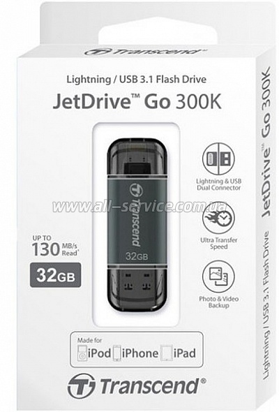  32GB Transcend Go 300 USB/ Lightning Black (TS32GJDG300K)