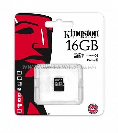   16GB Kingston microSDHC Class 10 UHS-I (SDC10G2/16GBSP)