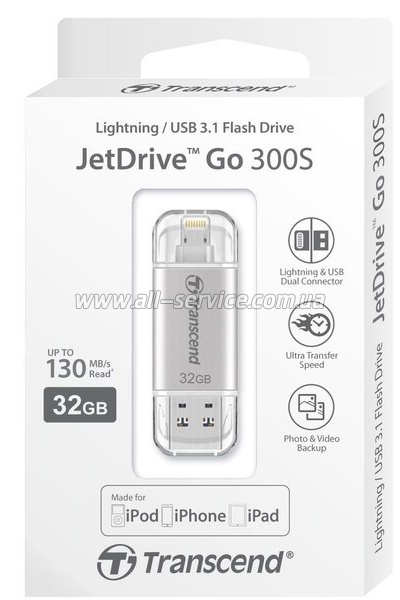  32GB Transcend Go 300 USB/ Lightning Silver (TS32GJDG300S)