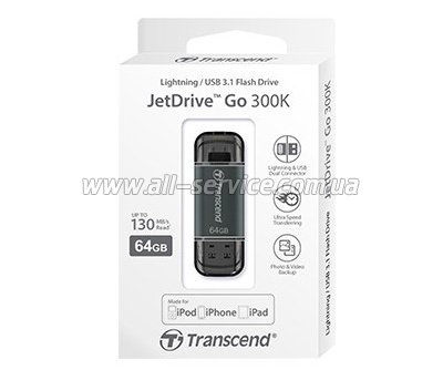  64GB Transcend Go 300 USB/ Lightning Black (TS64GJDG300K)