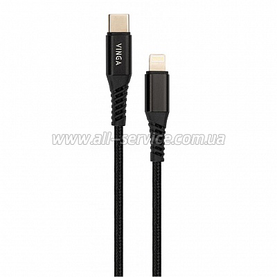   USB Type-C to Lightning 1.0m 3A 22W nylon braided black Vinga (VCPTCL3ANBK)