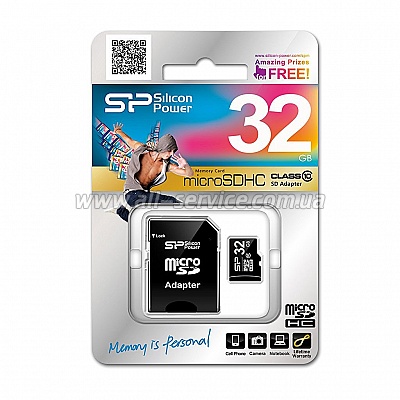   32GB SILICON POWER microSDHC Class 10 + SD  (SP032GBSTH010V10-SP)