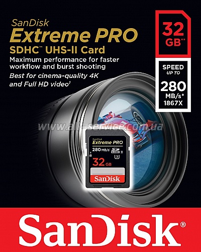  32GB SanDisk ExtremePro 4K SDHC Class 10 UHS-II (SDSDXPB-032G-G46)