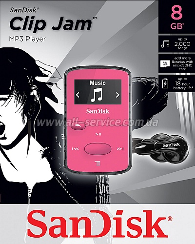 MP3  SanDisk Sansa Clip JAM 8GB Pink (SDMX26-008G-G46P)