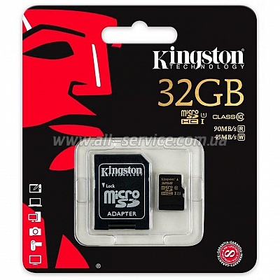   32Gb KINGSTON microSDHC Class 10 UHS-I + SD  (SDCA10/32GB)