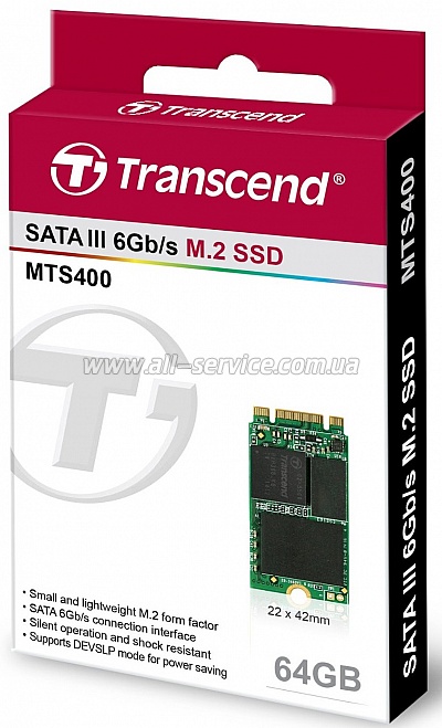 SSD  M.2 Transcend MTS400 64GB 2242 SATA (TS64GMTS400)