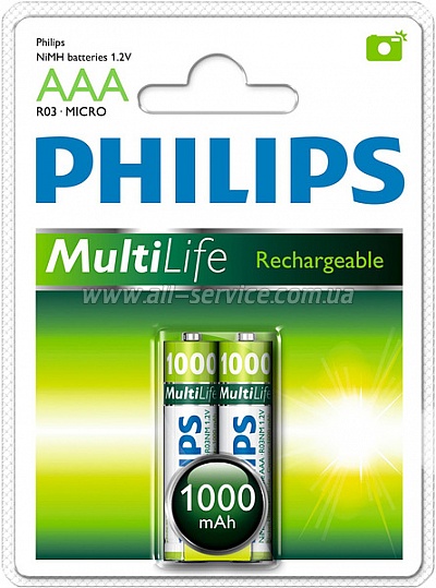  PHILIPS MultiLife Ni-MH R03 (1000mAh) 2 . . (R03B2A100/97) (  )