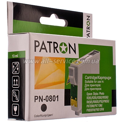  Patron Epson R265/ 285/ 360/ RX560/ 585/ 685/ P50/ PX650 BLACK (T0801) (PN-0801)