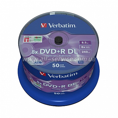  Verbatim DVD+R 8.5 GB/240 min 8x Cake Box 50 (43758) Double Layer