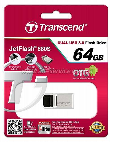  64GB Transcend JetFlash OTG 880 Metal Silver (TS64GJF880S)