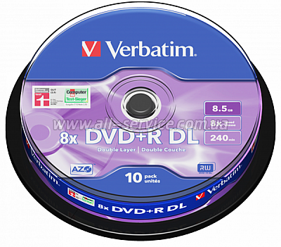  Verbatim DVD+R 8.5 GB/240 min 8x Cake Box 10 (43666) Double Layer