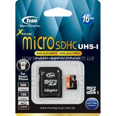   16GB TEAM GROUP Class 10 UHS-I microSDHC + SD  (TUSDH16GUHS03)