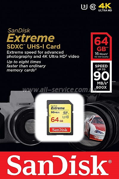   64GB SanDisk Extreme SDXC Class 10 UHS-I U3 (SDSDXNE-064G-GNCIN)