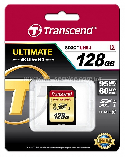   128GB Transcend Ultimate SDXC Class 10 UHS-I U3 (TS128GSDU3)
