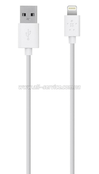  BELKIN USB 2.0 Lightning charge/sync cable 3, White (F8J023bt3M-WHT)