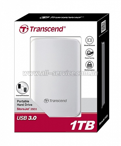  1TB Transcend StoreJet 2, 5" SATA USB 2.0/ 3.0  D  (TS1TSJ25D3W)
