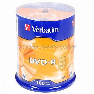  DVD Verbatim 4.7Gb 16X CakeBox 100 (43549)