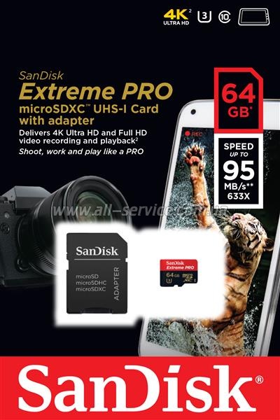   64GB SanDisk Extreme Pro micro SDXC Class 10 UHS-3 (SDSDQXP-064G-G46A)
