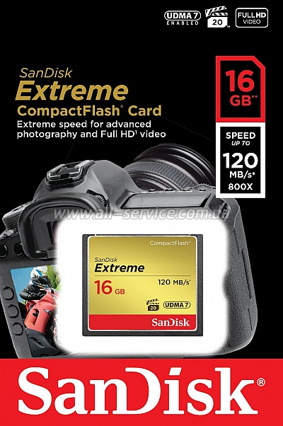   16Gb SANDISK CompactFlash Exterme 120MB/s (SDCFXS-016G-X46)