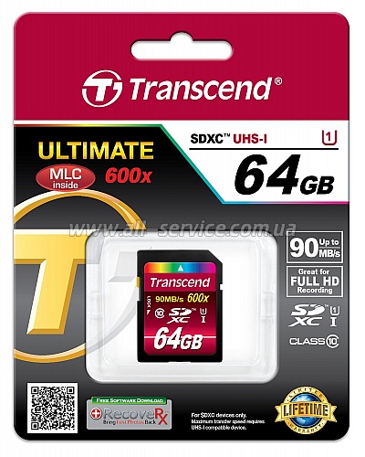   64GB Transcend SDHC Class 10 Ultra High Speed 1 (TS64GSDXC10U1)