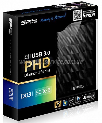  500GB SILICON POWER Diamond D03 USB 3.0 Black (SP500GBPHDD03S3K)