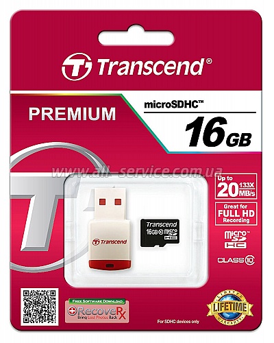   16GB Transcend MicroSDHC Class 10 +  (TS16GUSDHC10-P3)