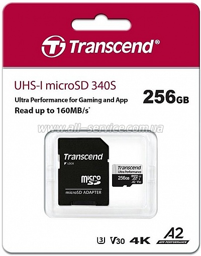   256GB Transcend microSDXC 340S UHS-I U3 A2 (TS256GUSD340S)