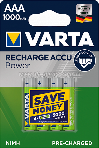  Varta AAA Rechargeable Accu 1000mAh * 4 (05703301404)