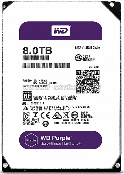  8TB WD 3.5 SATA 3.0 5400RPM Class 128MB Cache Purple (WD80PUZX)