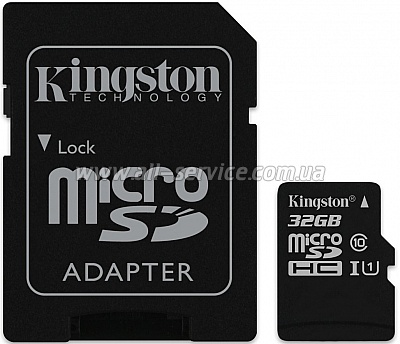   32GB Kingston microSDHC Class 10 UHS-I + SD  (SDC10G2/32GB)