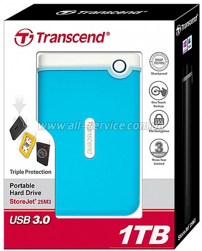  1TB TRANSCEND TS1TSJ25M3B USB 3.0 StoreJet 2.5" M3 Blue (TS1TSJ25M3B)