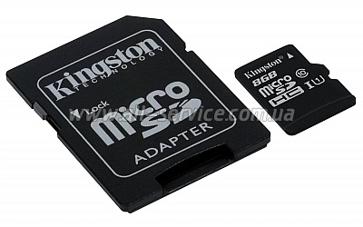   8GB Kingston microSDHC Class 10 UHS-I + SD  (SDC10G2/8GB)