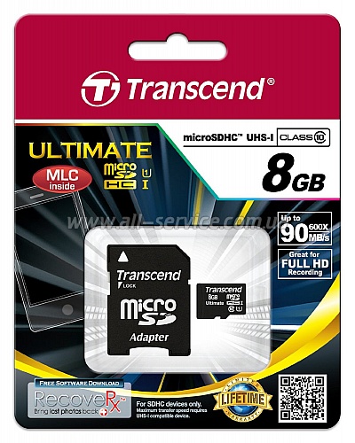   8GB Transcend MicroSDHC Class 10 + SD  (TS8GUSDHC10)