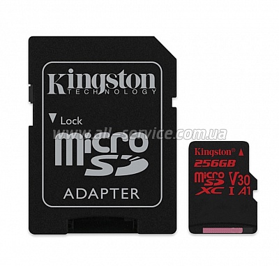   Kingston microSDXC 256GB Canvas React Class 10 UHS-I U3 V30 + SD- (SDCR/256GB)