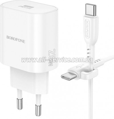 �������� ������� BOROFONE BN26 Fuente USB-C PD20W + cable USB-C to USB-C White (6941991120251)