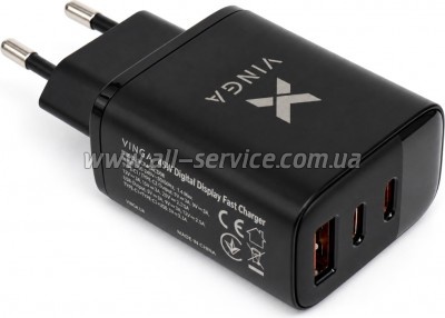 �������� ������� Vinga 2xUSB-C + USB-A Display 45W (VCR45ACCDB)