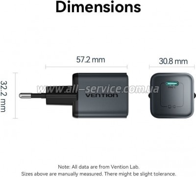 �������� ������� Vention USB-C PD20W GaN gray (FEVH0-EU)