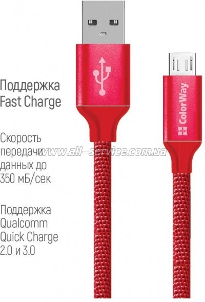 ���� ������ USB 2.0 AM to Micro 5P 2.0m red ColorWay (CW-CBUM009-RD)
