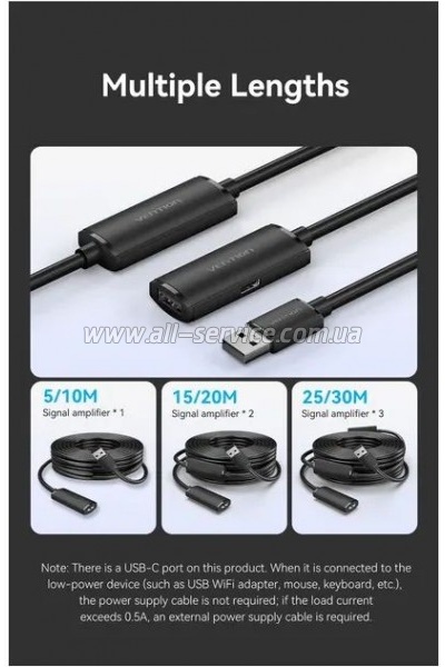 ���� ������ USB 2.0 AM/AF 30.0m Active black Vention (CBKBT)