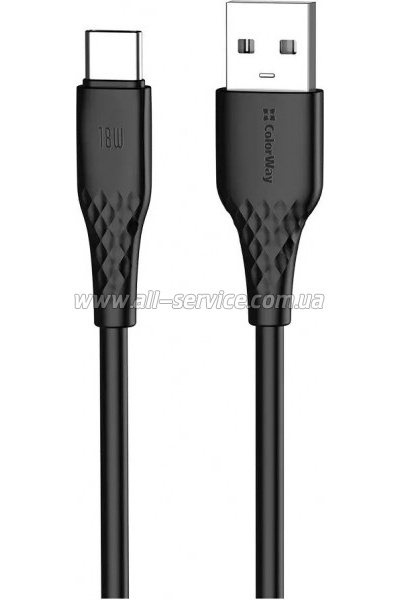 ���� ������ USB 2.0 AM to USB-C 1.0m 3A textured PVC black ColorWay (CW-CBUC094-BK)