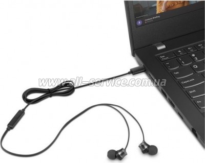  Lenovo USB-C Wired In-Ear Headphone Black (4XD1J77351)