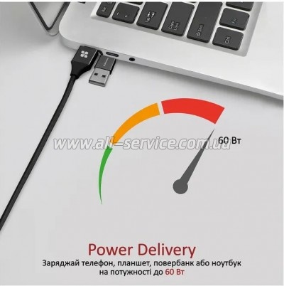 ���� ������ USB 2.0 AM to Lightning + Micro 5P + USB-C black Promate (pentapower.black)