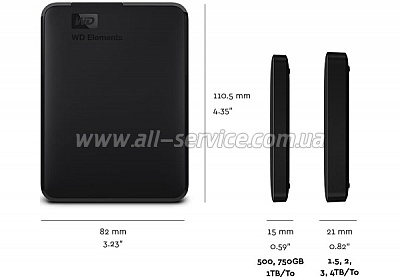  4TB WESTERN DIGITAL Elements Portable USB 3.0 Colour Black (WDBU6Y0040BBK-WESN)