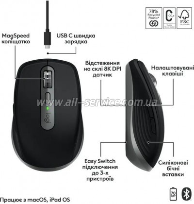  Logitech MX Anywhere 3S  MAC Wireless Space Grey (910-006947)