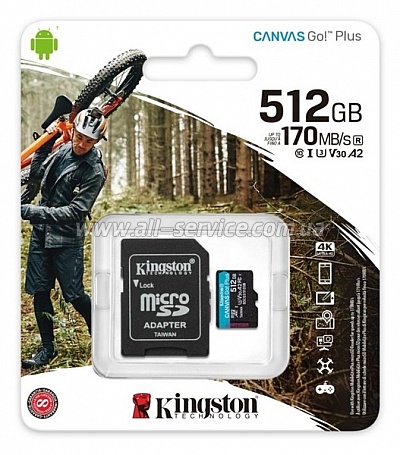   512Gb Kingston microSDXC Canvas Go+ U3 V30 (SDCG3/512GB)