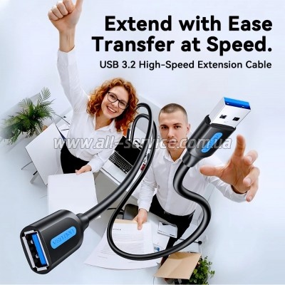 ���� ������ USB 3.2 AM/AF 2.0m 10Gbps PVC black Vention (CBOBH)