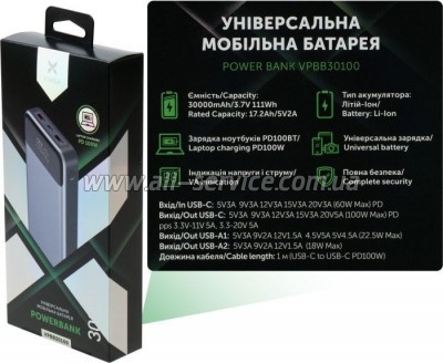   Vinga 30000 mAh 100W Display VA Grey (VPBB30100)
