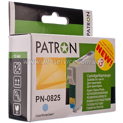  Patron  EPSON R270/ 290/ 390/ RX590 LIGHT CYAN (PN-0825) (CI-EPS-T08154-LC3-PN)