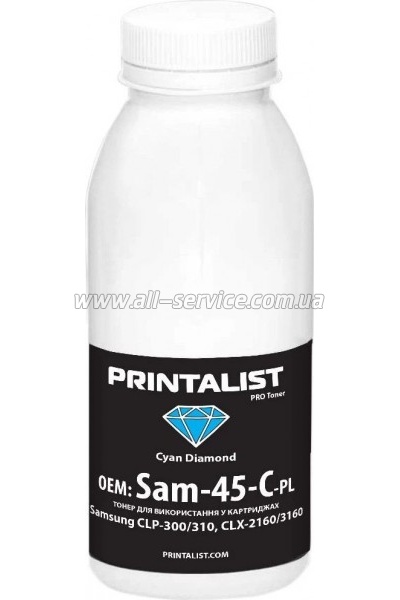 Тонер PRINTALIST Samsung CLP-300/ 310/ CLX-2160/ 3160 бутль 45г Cyan (Sam-45-C-PL) Тонер PRINTALIST Samsung CLP-300/ 310/ CLX-2160/ 3160 бутль 45г Cyan (Sam-45-C-PL)